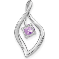 14K White Gold 5mm Cushion Amethyst and Round Diamond Leaf Pendant - 0.40 Carat Total Amethyst Weight by Lumare Gioia
