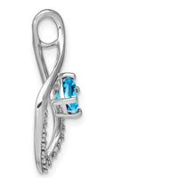 14K White Gold 5mm Cushion Swiss Blue Topaz and Round Diamond Leaf Pendant - 0.7 Carat Topaz Weight by Lumare Gioia