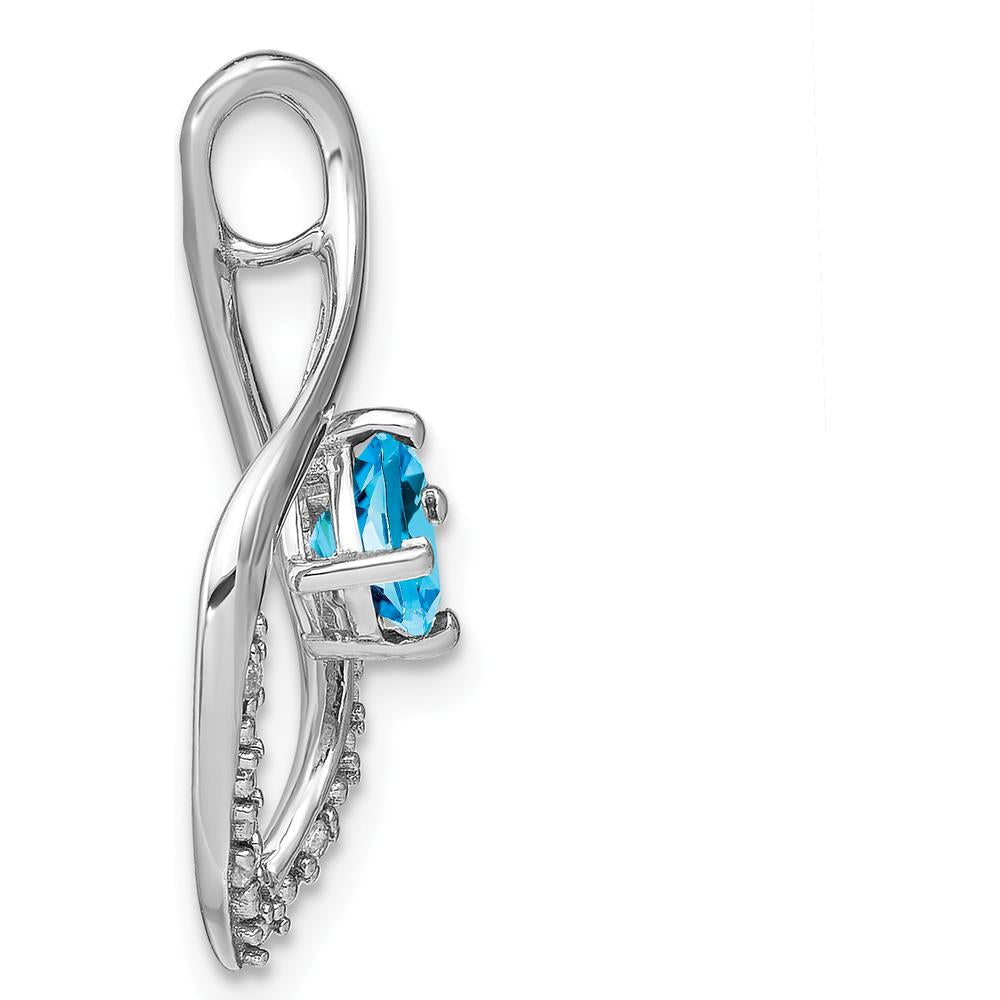 14K White Gold 5mm Cushion Swiss Blue Topaz and Round Diamond Leaf Pendant - 0.7 Carat Topaz Weight by Lumare Gioia