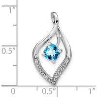 14K White Gold 5mm Cushion Swiss Blue Topaz and Round Diamond Leaf Pendant - 0.7 Carat Topaz Weight by Lumare Gioia