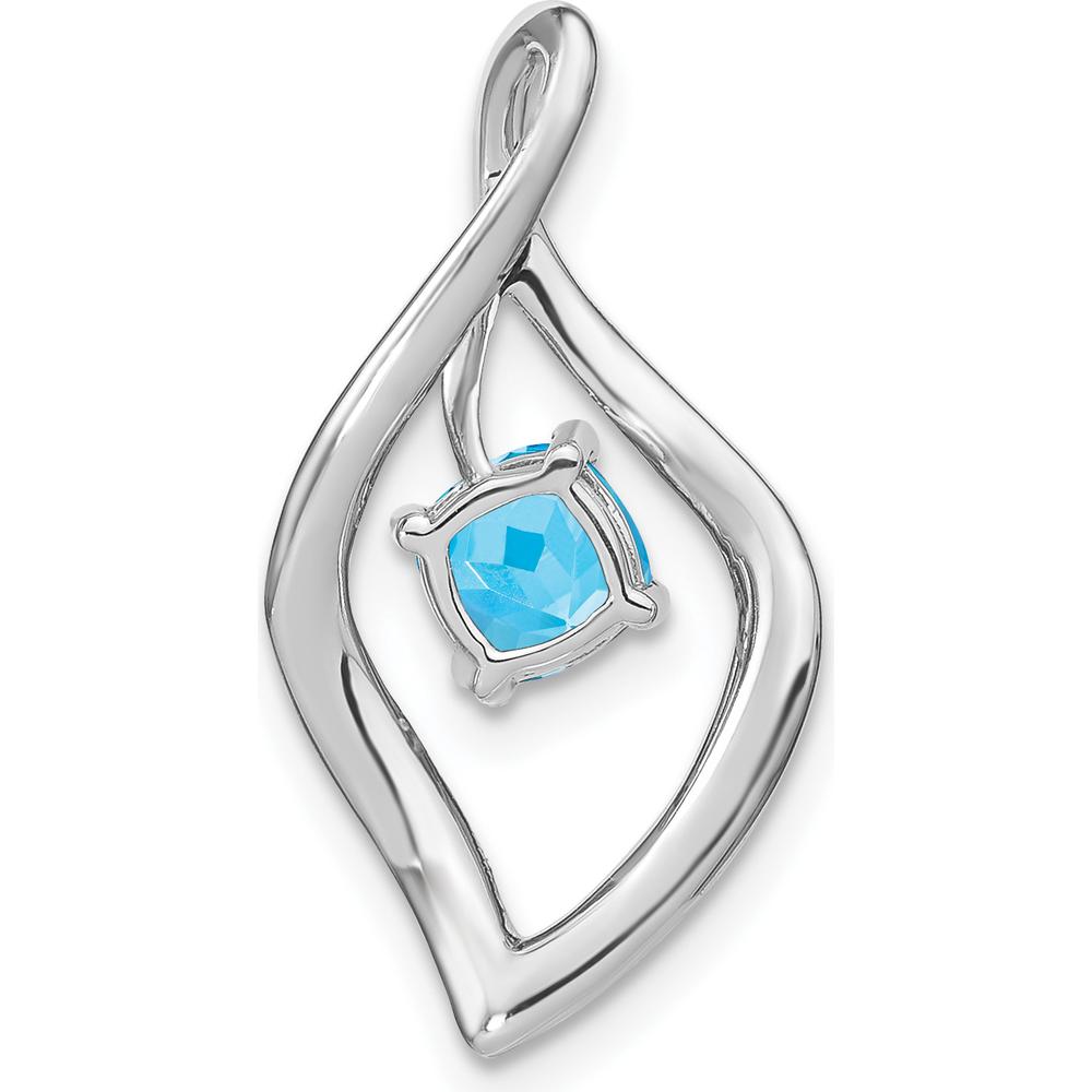 14K White Gold 5mm Cushion Swiss Blue Topaz and Round Diamond Leaf Pendant - 0.7 Carat Topaz Weight by Lumare Gioia