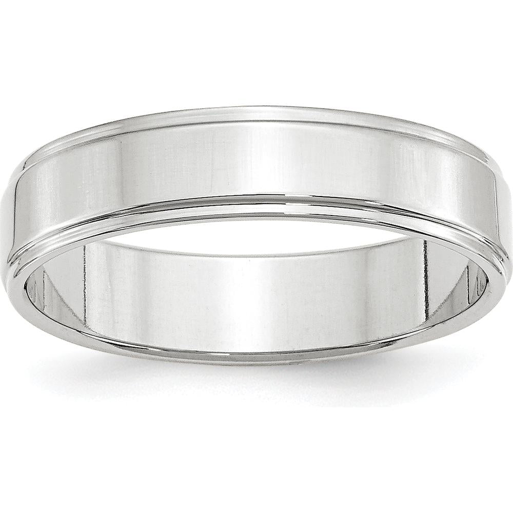 14K White Gold 5mm Flat Wedding Band with Step Edge - Size 10 by Luciano & Cie