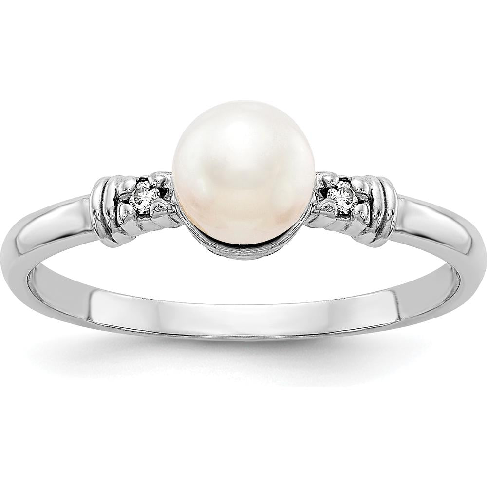 14K White Gold 5mm Freshwater Pearl & Diamond Ring with Milgrain Detail by Monteluci Fine Jewelry