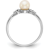 14K White Gold 5mm Freshwater Pearl & Diamond Ring with Milgrain Detail by Monteluci Fine Jewelry