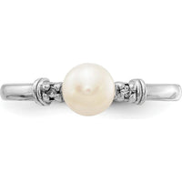 14K White Gold 5mm Freshwater Pearl & Diamond Ring with Milgrain Detail by Monteluci Fine Jewelry
