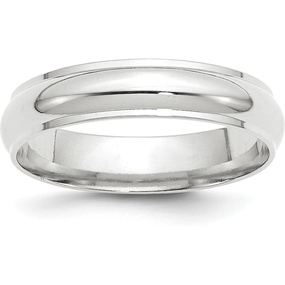 14K White Gold 5mm Half Round Wedding Band with Ridged Edge - Size 9 by Luciano & Cie