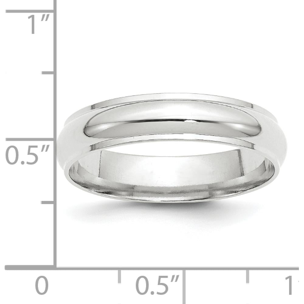 14K White Gold 5mm Half Round Wedding Band with Ridged Edge - Size 9 by Luciano & Cie