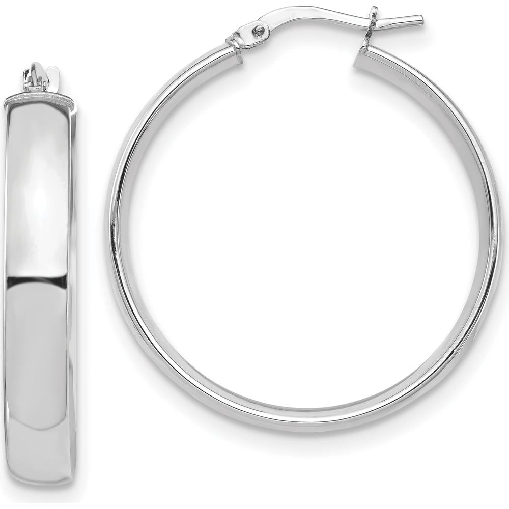 14K White Gold 5mm High Polished Large Hoop Earrings by 0