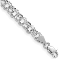14K White Gold 5mm Hollow Double Link 8.25" Charm Bracelet with Diamond-Cut Texture by Oro Pregiato