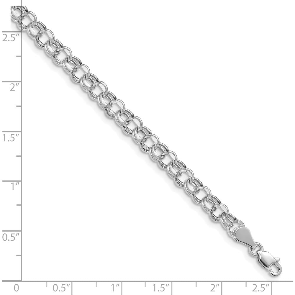 14K White Gold 5mm Hollow Double Link Charm Bracelet with Diamond-Cut Texture - 7.25" Length by Oro Pregiato
