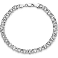 14K White Gold 5mm Hollow Double Link Charm Bracelet with Diamond-Cut Texture - 7.25" Length by Oro Pregiato