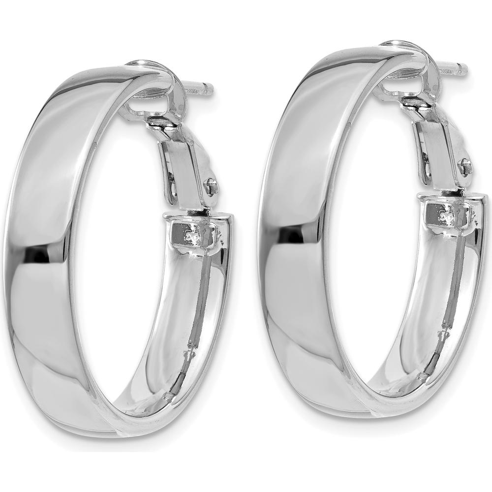 14K White Gold 5mm Large Hoop Earrings with Omega Back Closure by Oro Pregiato