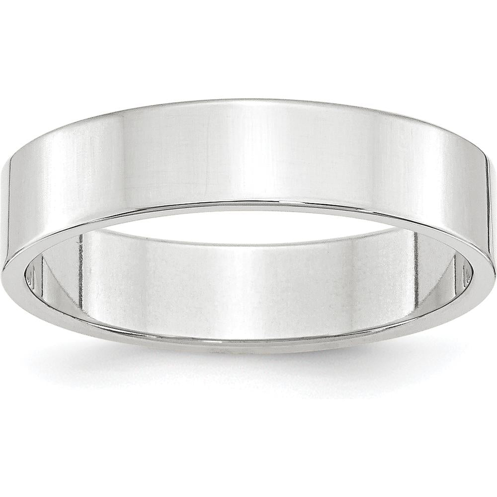 14K White Gold 5mm Lightweight Flat Wedding Band with Polished Finish - Size 10 by Luciano & Cie