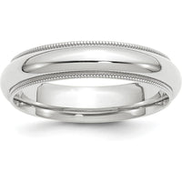 14K White Gold 5mm Milgrain Half Round Comfort Fit Wedding Band - Size 7 by Luciano & Cie