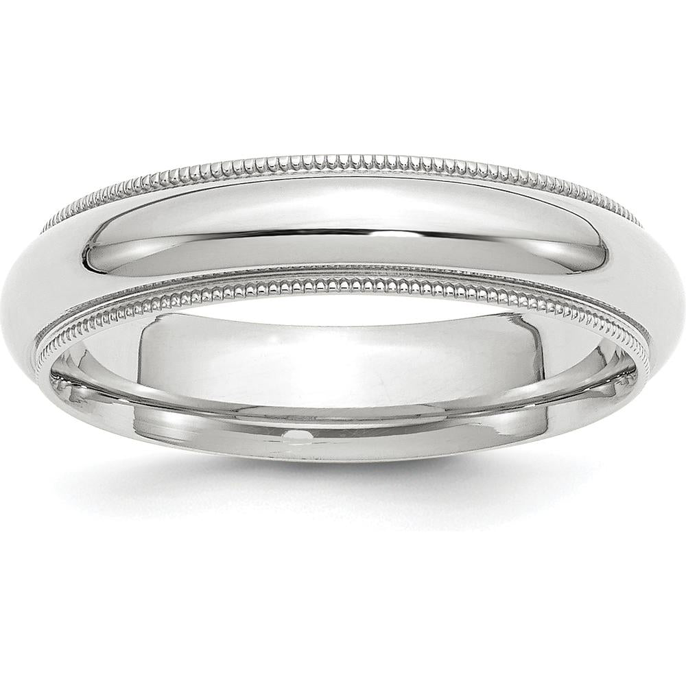 14K White Gold 5mm Milgrain Half Round Comfort Fit Wedding Band - Size 7 by Luciano & Cie