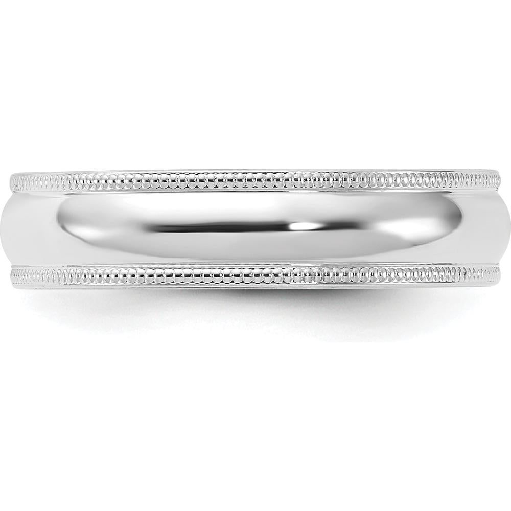 14K White Gold 5mm Milgrain Half Round Comfort Fit Wedding Band - Size 7 by Luciano & Cie