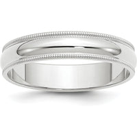 14K White Gold 5mm Milgrain Half Round Polished Wedding Band by Luciano & Cie