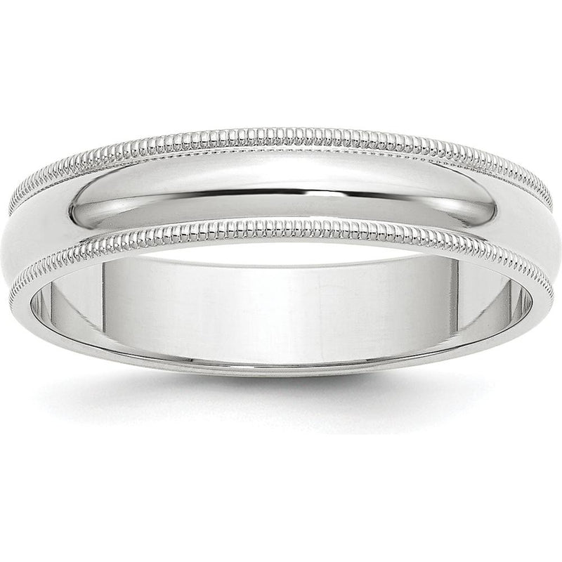 14K White Gold 5mm Milgrain Half Round Polished Wedding Band by Luciano & Cie