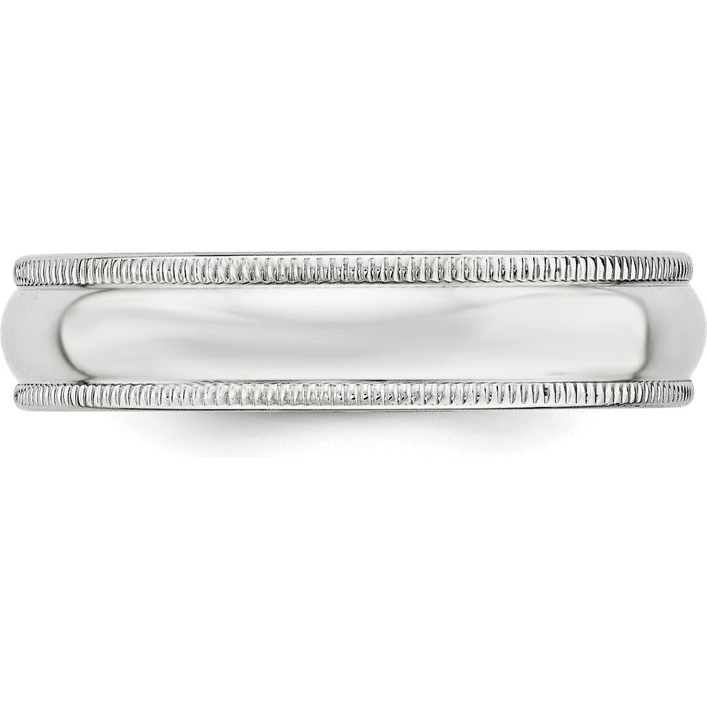 14K White Gold 5mm Milgrain Half Round Polished Wedding Band by Luciano & Cie
