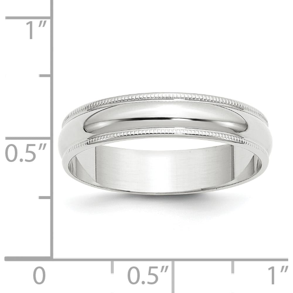 14K White Gold 5mm Milgrain Half Round Wedding Band - Lightweight, Size 11 by Luciano & Cie