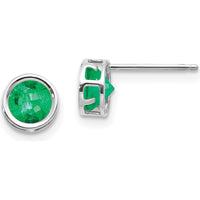 14K White Gold 5mm Round Bezel Set Natural Emerald Stud Earrings - 0.53 Carat Total Gem Weight by Oro Pregiato