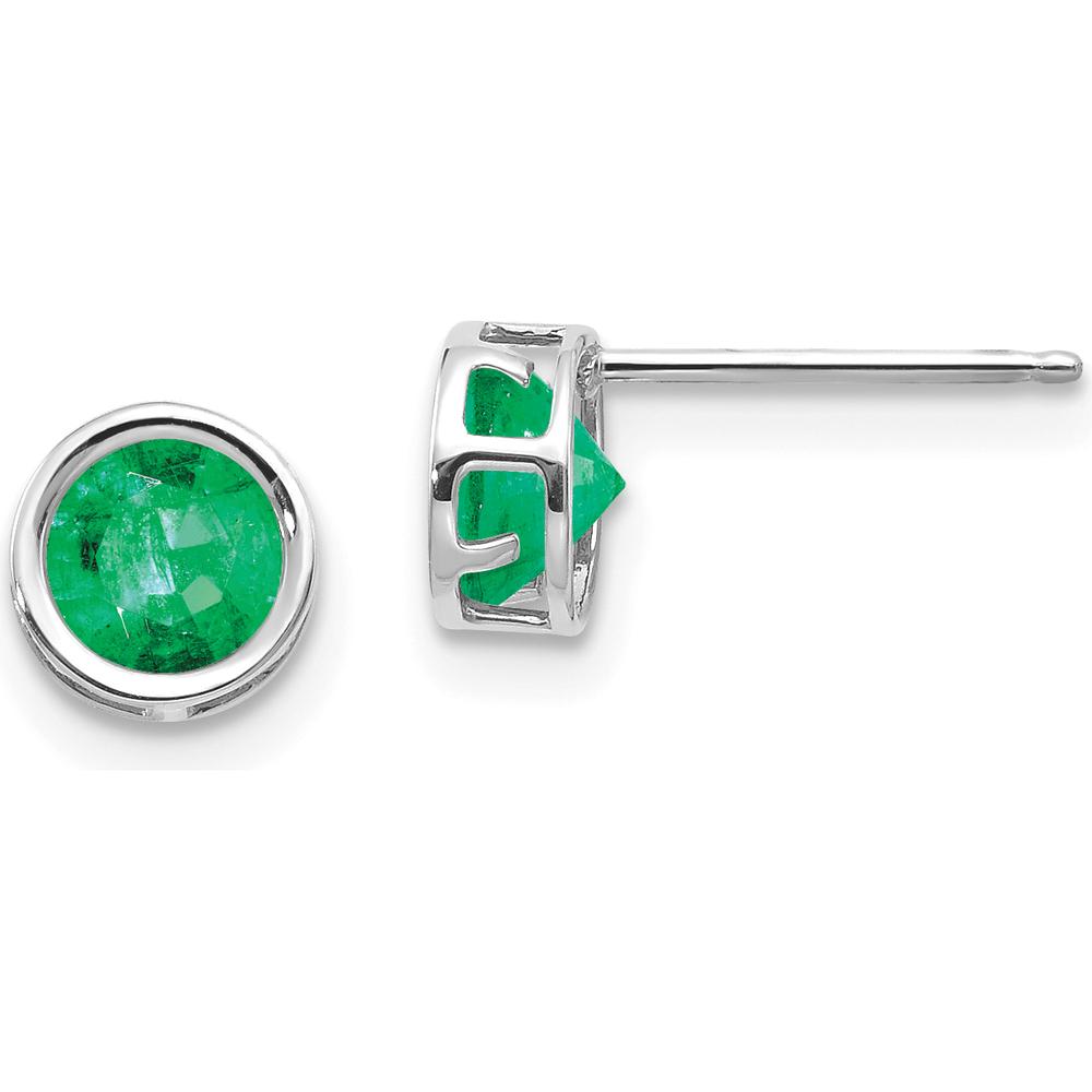14K White Gold 5mm Round Bezel Set Natural Emerald Stud Earrings - 0.53 Carat Total Gem Weight by Oro Pregiato