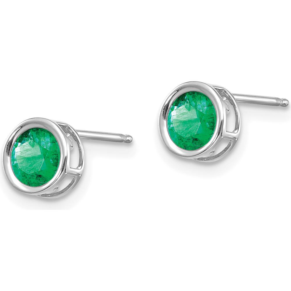 14K White Gold 5mm Round Bezel Set Natural Emerald Stud Earrings - 0.53 Carat Total Gem Weight by Oro Pregiato