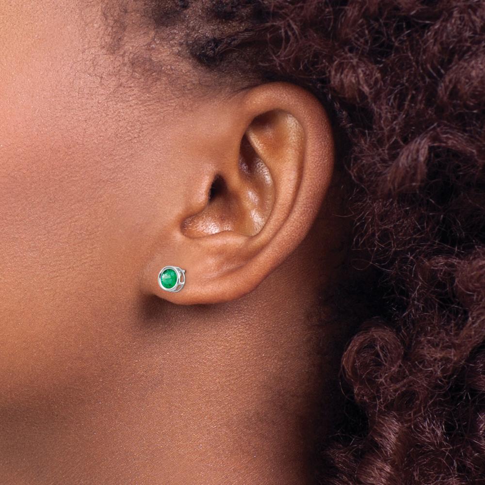 14K White Gold 5mm Round Bezel Set Natural Emerald Stud Earrings - 0.53 Carat Total Gem Weight by Oro Pregiato