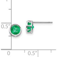 14K White Gold 5mm Round Bezel Set Natural Emerald Stud Earrings - 0.53 Carat Total Gem Weight by Oro Pregiato