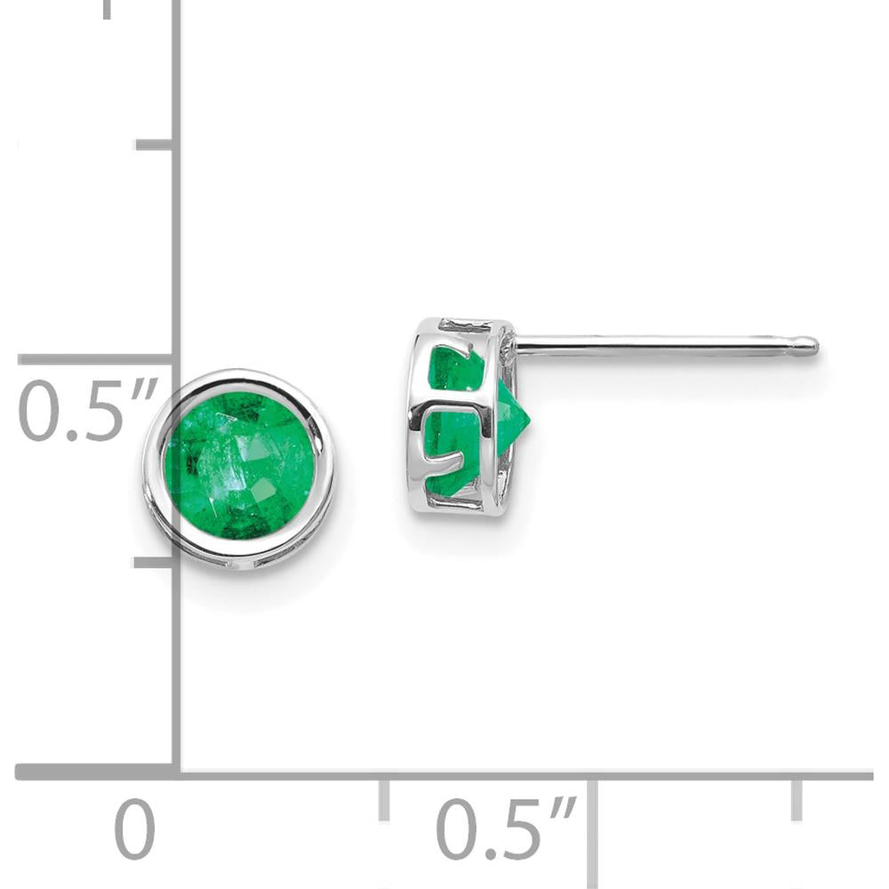 14K White Gold 5mm Round Bezel Set Natural Emerald Stud Earrings - 0.53 Carat Total Gem Weight by Oro Pregiato