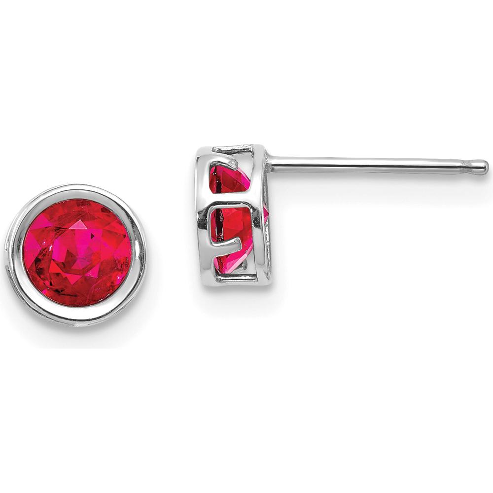 14K White Gold 5mm Round Bezel Set Natural Ruby Stud Earrings - 0.70 Carat Total Gem Weight by Oro Pregiato