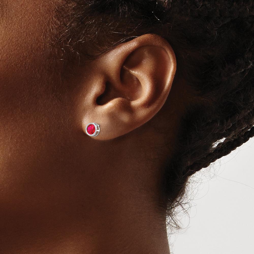 14K White Gold 5mm Round Bezel Set Natural Ruby Stud Earrings - 0.70 Carat Total Gem Weight by Oro Pregiato