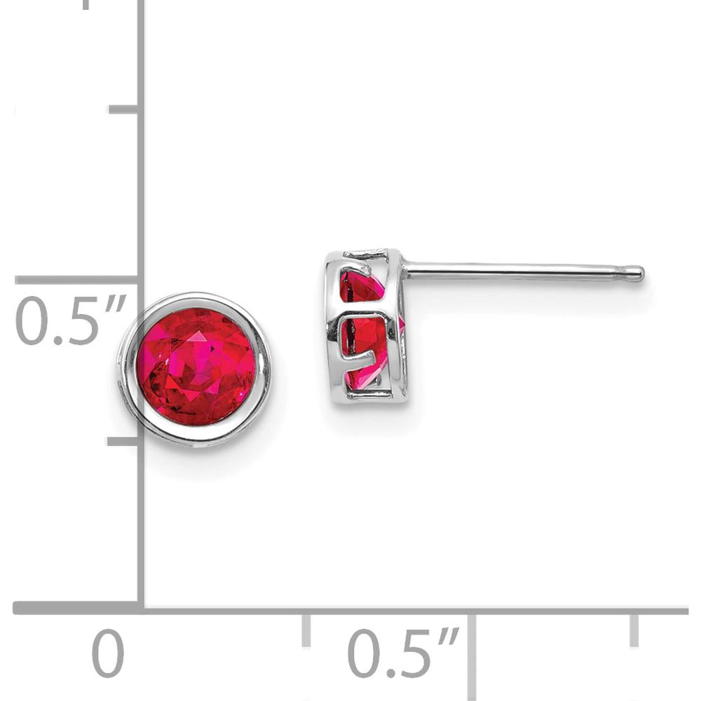 14K White Gold 5mm Round Bezel Set Natural Ruby Stud Earrings - 0.70 Carat Total Gem Weight by Oro Pregiato