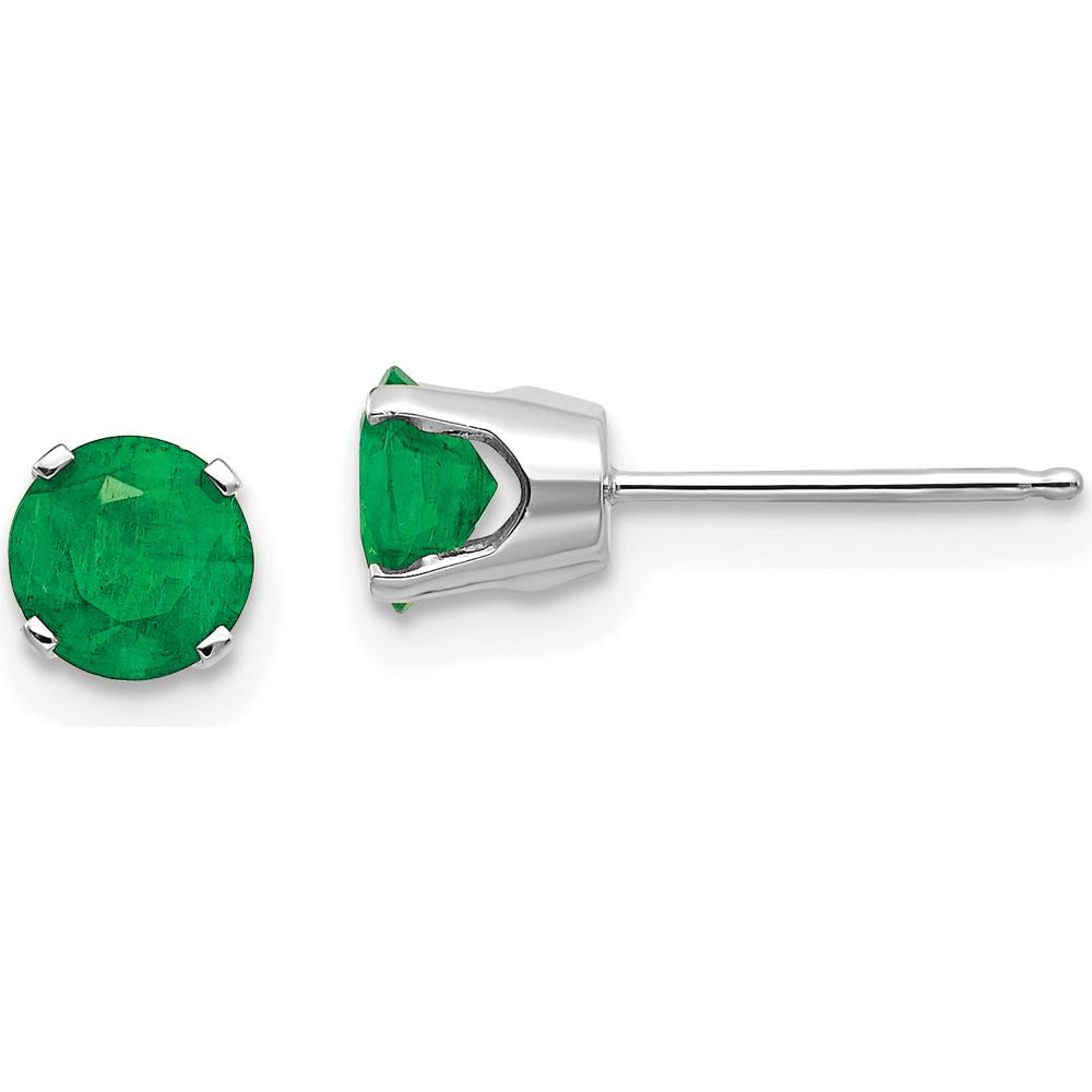 14K White Gold 5mm Round Natural Emerald Stud Earrings - 0.48 Carat Total Gem Weight by Oro Pregiato
