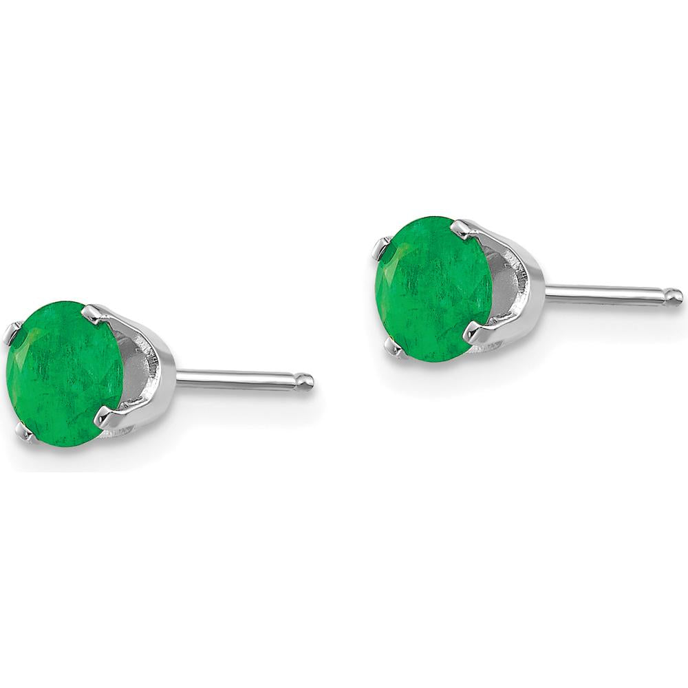 14K White Gold 5mm Round Natural Emerald Stud Earrings - 0.48 Carat Total Gem Weight by Oro Pregiato