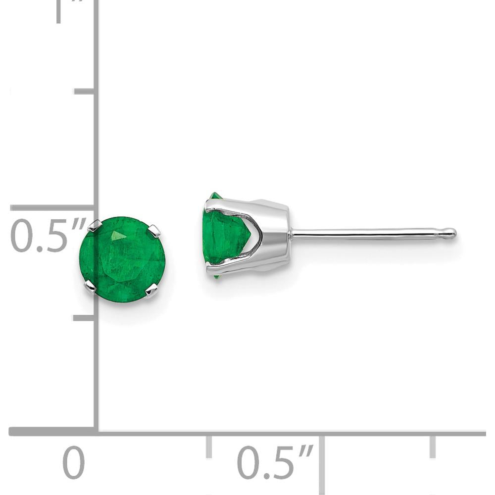 14K White Gold 5mm Round Natural Emerald Stud Earrings - 0.48 Carat Total Gem Weight by Oro Pregiato