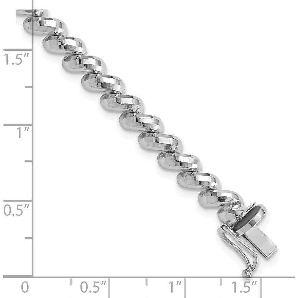 14K White Gold 5mm San Marco Bracelet with Faceted Design - 7" Length by Oro Pregiato