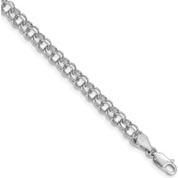 14K White Gold 5mm Solid Double Link Charm Bracelet - 8" Length by 0