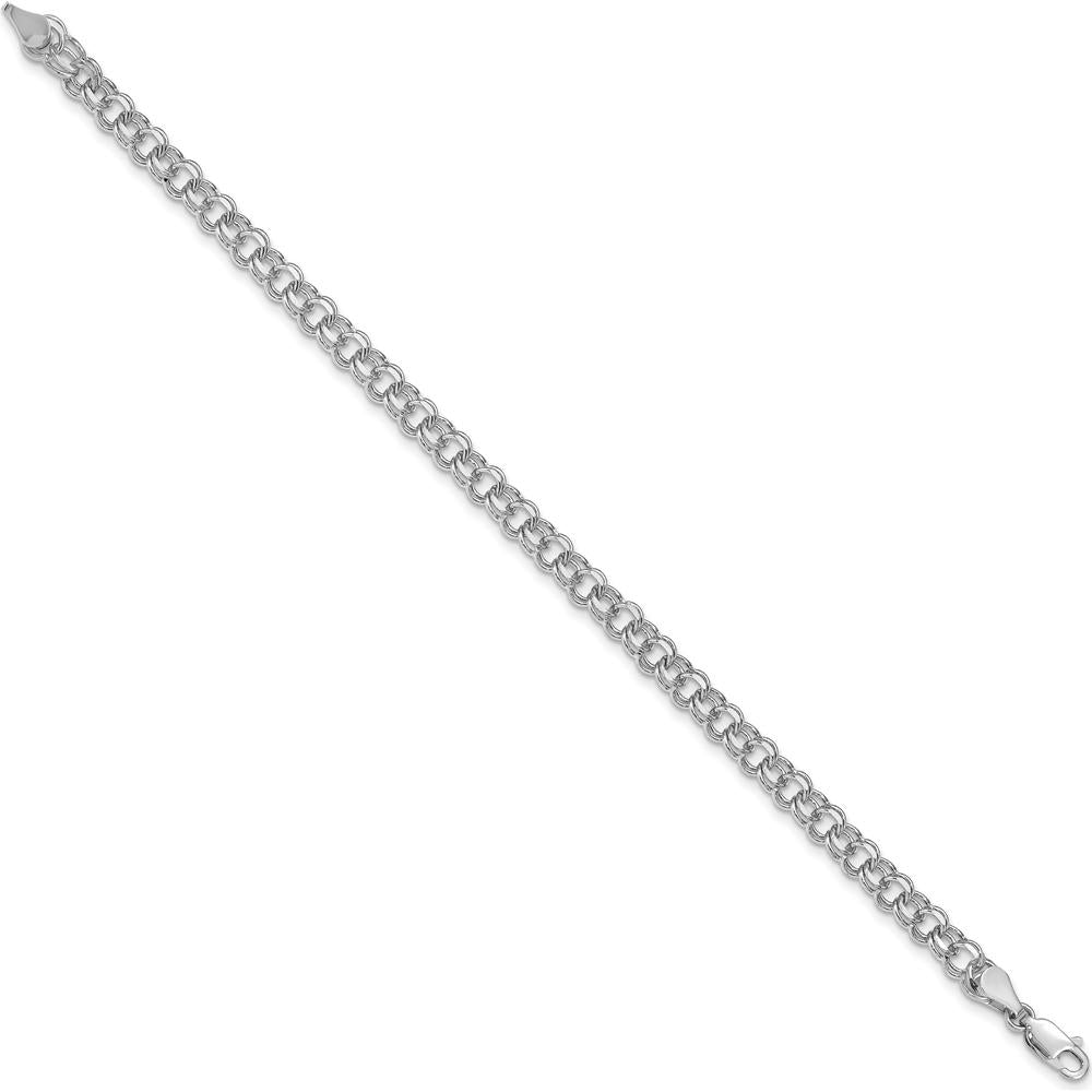 14K White Gold 5mm Solid Double Link Charm Bracelet - 8" Length by 0