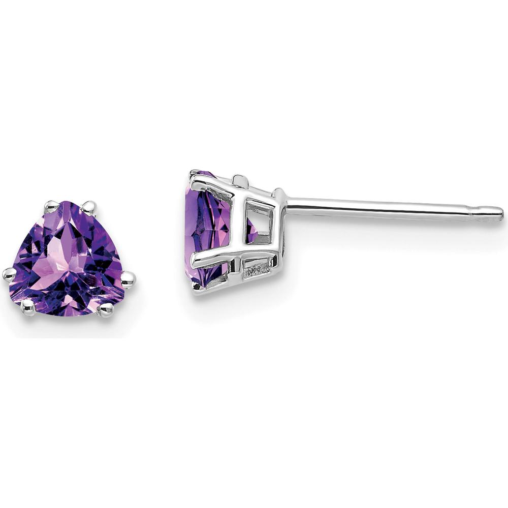 14K White Gold 5mm Trillion Cut Amethyst Stud Earrings - 0.41 Carat Total Amethyst Weight by Monteluci Fine Jewelry