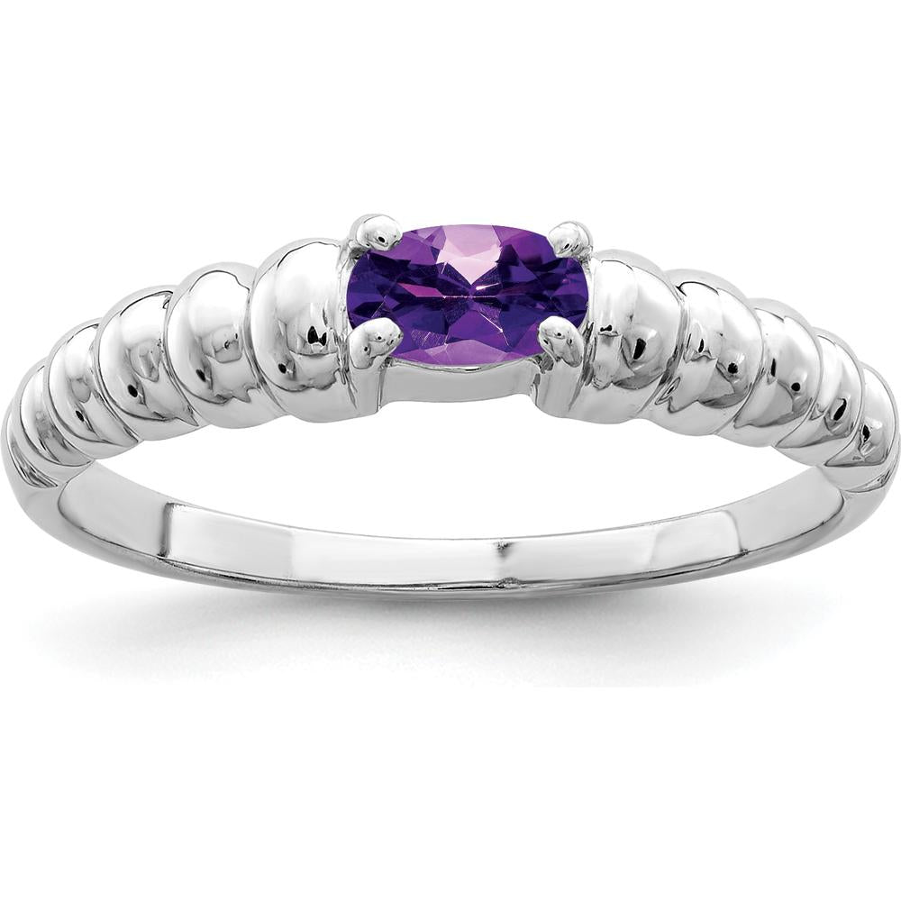 14K White Gold 5x3mm Oval Amethyst Ring with Rhodium Plating - 0.20 Carat Total Amethyst Weight by Monteluci Fine Jewelry