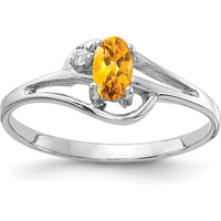 14K White Gold 5x3mm Oval Citrine Ring with Diamond Accent - 0.20 Carat Citrine, 0.012 Carat Diamond Weight by Monteluci Fine Jewelry