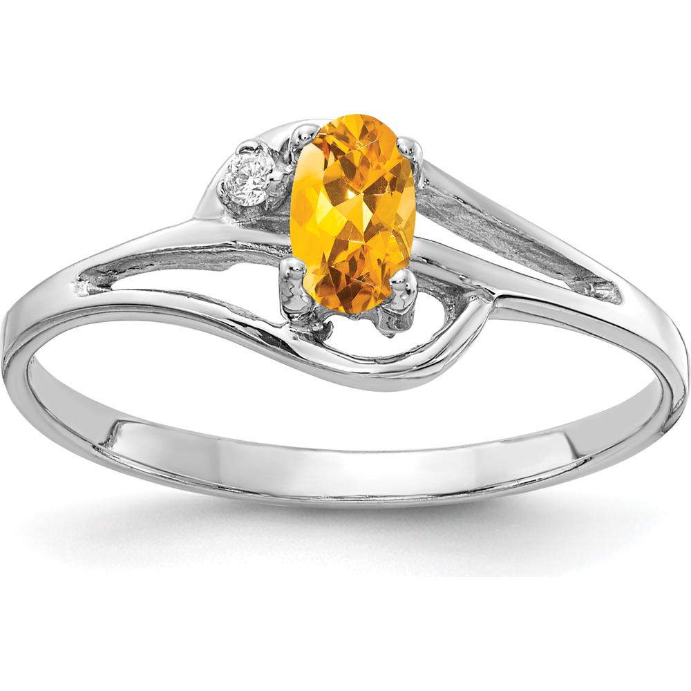 14K White Gold 5x3mm Oval Citrine Ring with Diamond Accent - 0.20 Carat Citrine, 0.012 Carat Diamond Weight by Monteluci Fine Jewelry