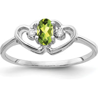 14K White Gold 5x3mm Oval Peridot and Round Diamond Ring - 0.265 Carat Total Gemstone Weight by Monteluci Fine Jewelry
