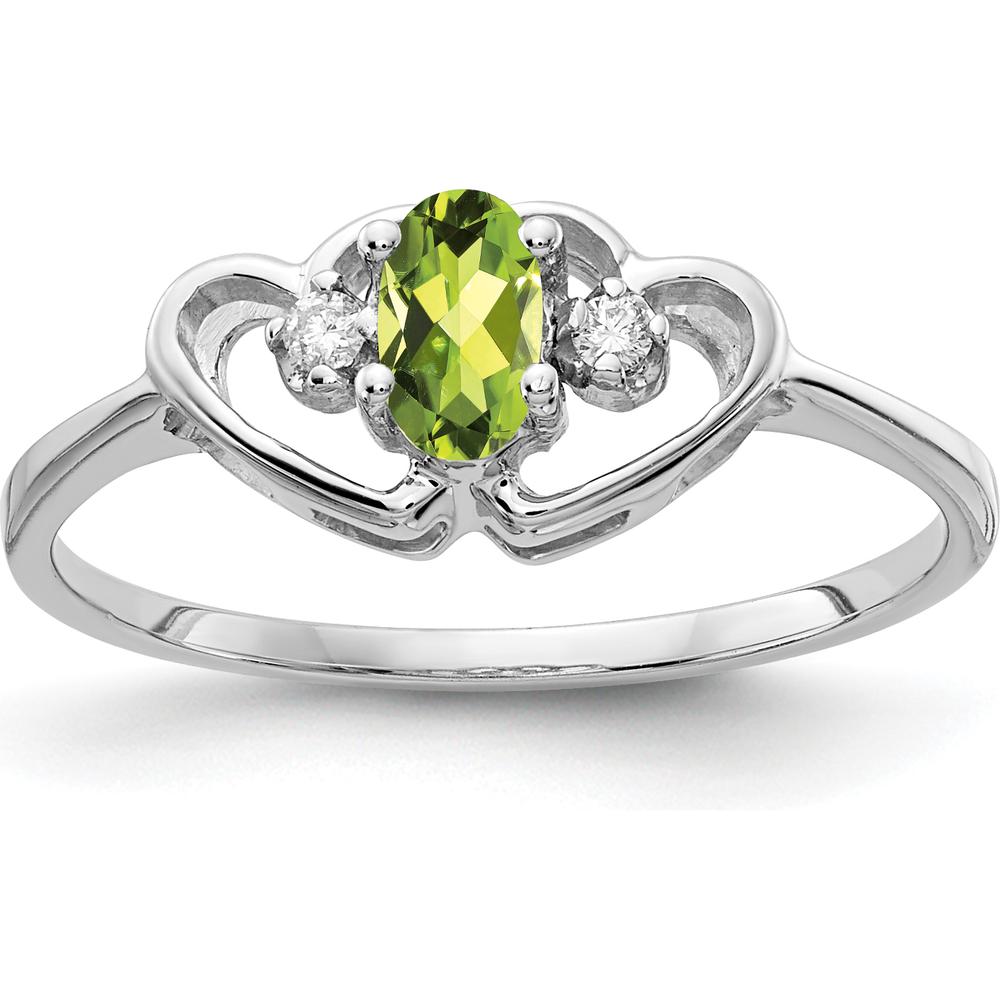 14K White Gold 5x3mm Oval Peridot and Round Diamond Ring - 0.265 Carat Total Gemstone Weight by Monteluci Fine Jewelry