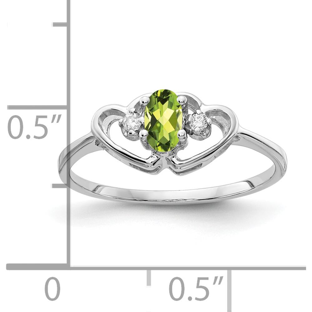 14K White Gold 5x3mm Oval Peridot and Round Diamond Ring - 0.265 Carat Total Gemstone Weight by Monteluci Fine Jewelry