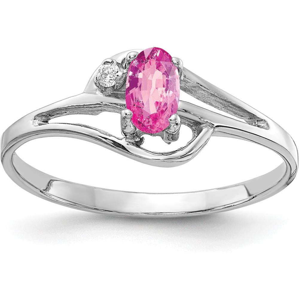 14K White Gold 5x3mm Oval Pink Sapphire with Diamond Accents Ring - 0.34 Carat Total Gemstone Weight by Monteluci Fine Jewelry