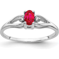 14K White Gold 5x3mm Oval Ruby & Round Diamond Ring - 0.32 Carat Ruby, 0.01 Carat Diamonds by Monteluci Fine Jewelry