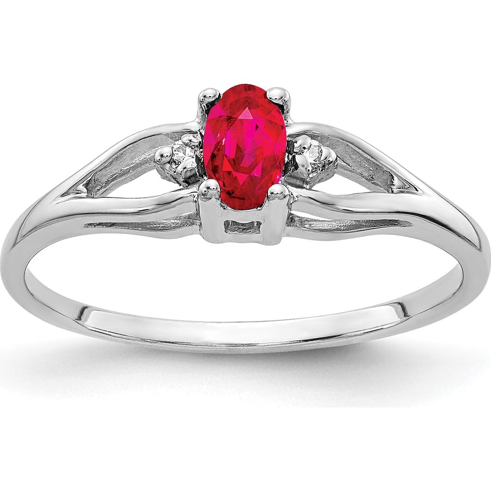14K White Gold 5x3mm Oval Ruby & Round Diamond Ring - 0.32 Carat Ruby, 0.01 Carat Diamonds by Monteluci Fine Jewelry