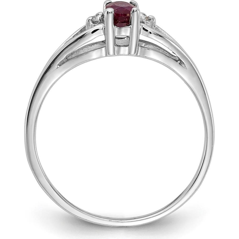 14K White Gold 5x3mm Oval Ruby & Round Diamond Ring - 0.32 Carat Ruby, 0.01 Carat Diamonds by Monteluci Fine Jewelry
